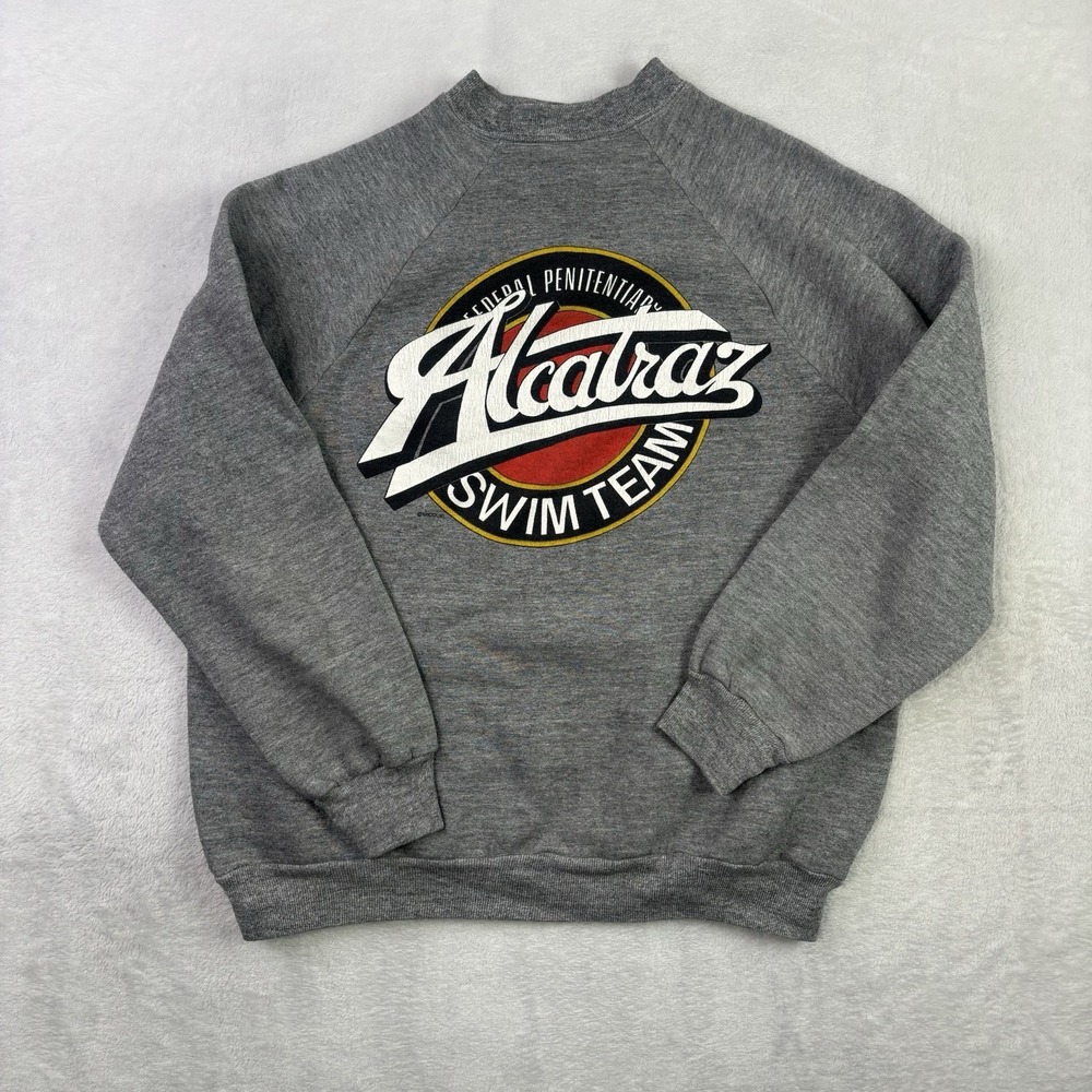 VTG Sportswear 1981 Alcatraz Swim Team Grey Pullover LS Sweatshirt Men's Large